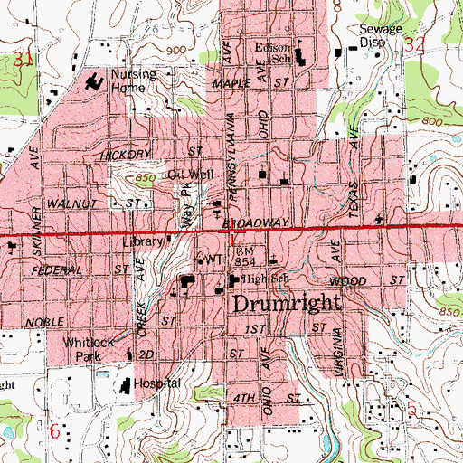 Topographic Map of Drumright, OK