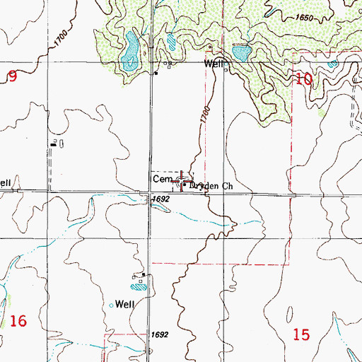 Topographic Map of Dryden Church, OK