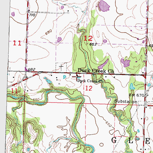 Topographic Map of Duck Creek Church, OK
