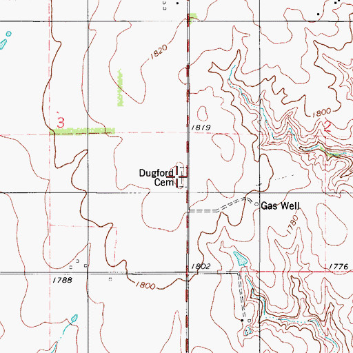 Topographic Map of Dugford Cemetery, OK