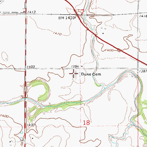 Topographic Map of Duke Cemetery, OK