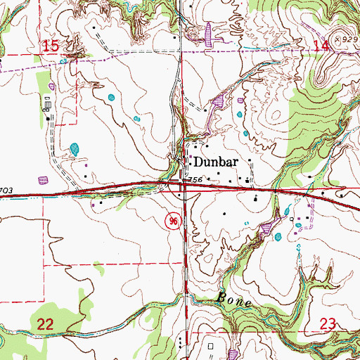 Topographic Map of Dunbar, OK