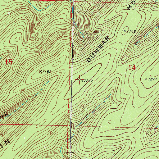 Topographic Map of Dunbar Mountain, OK