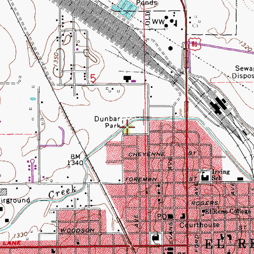 Topographic Map of Dunbar Park, OK