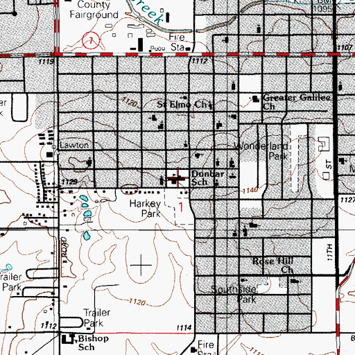 Topographic Map of Dunbar School, OK