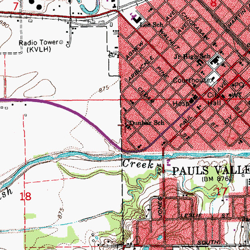 Topographic Map of Dunbar School, OK
