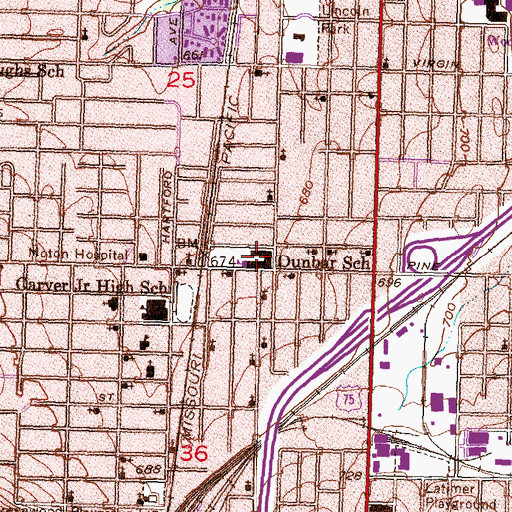 Topographic Map of Dunbar School, OK