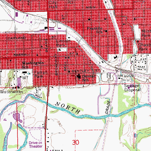 Topographic Map of Dunbar School, OK