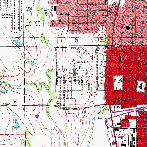 Topographic Map of Duncan Cemetery, OK