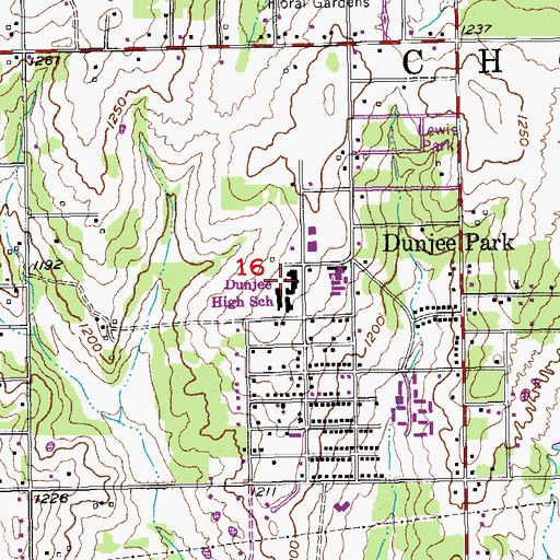Topographic Map of Dunjee High School, OK