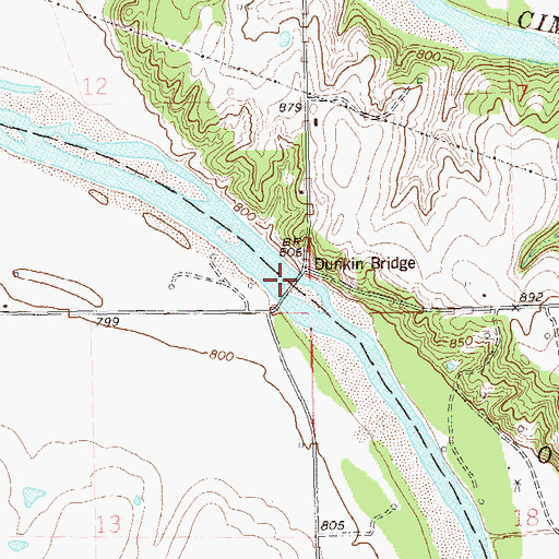 Topographic Map of Dunkin Bridge, OK
