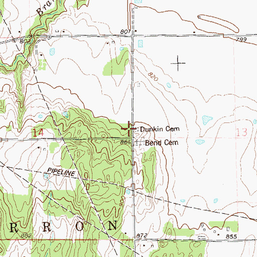 Topographic Map of Dunkin Cemetery, OK