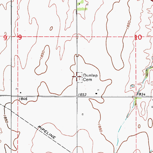 Topographic Map of Dunlap Cemetery, OK