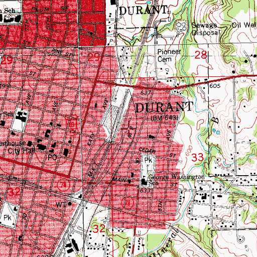 Topographic Map of Durant, OK