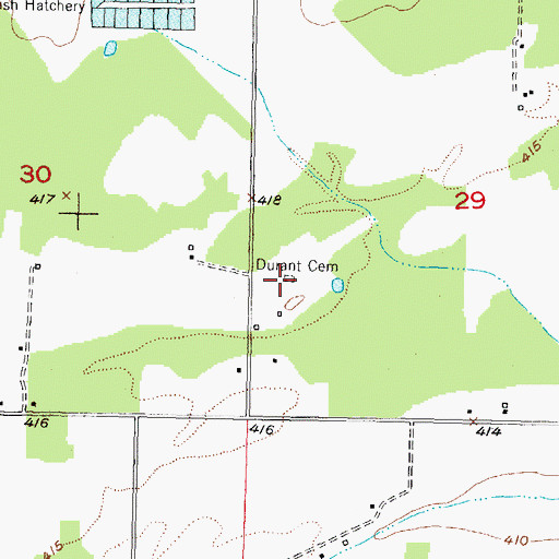Topographic Map of Durant Cemetery, OK