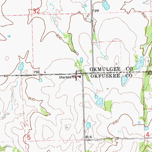 Topographic Map of Durant Church, OK