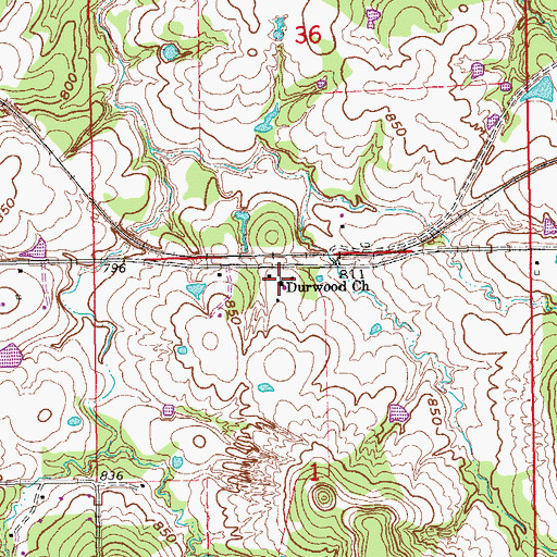 Topographic Map of Durwood Church, OK