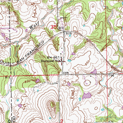 Topographic Map of Durwood School, OK