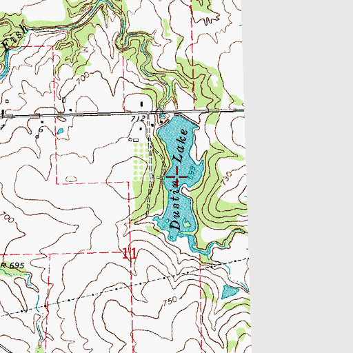 Topographic Map of Dustin Lake, OK
