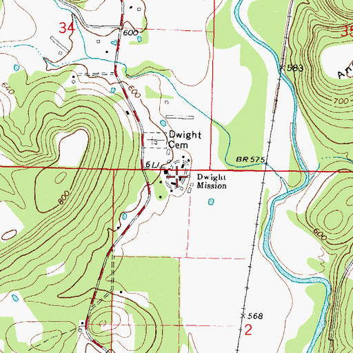 Topographic Map of Dwight Mission, OK