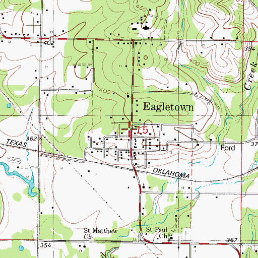 Topographic Map of Eagletown, OK