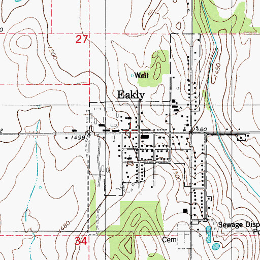 Topographic Map of Eakly, OK