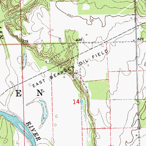 Topographic Map of East Bearden Oil Field, OK