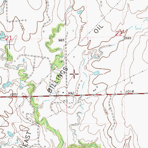 Topographic Map of East Billings Oil Field, OK