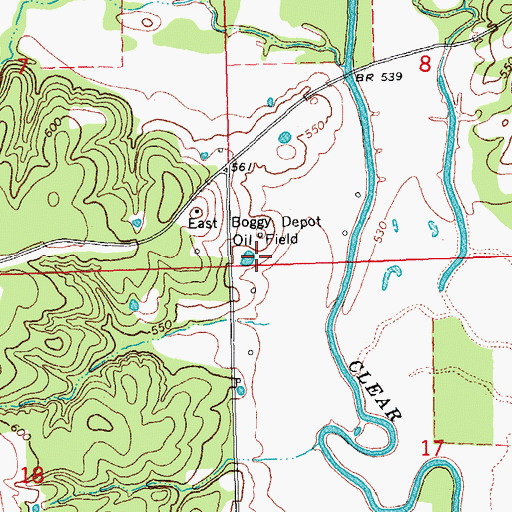 Topographic Map of East Boggy Depot Oil Field, OK