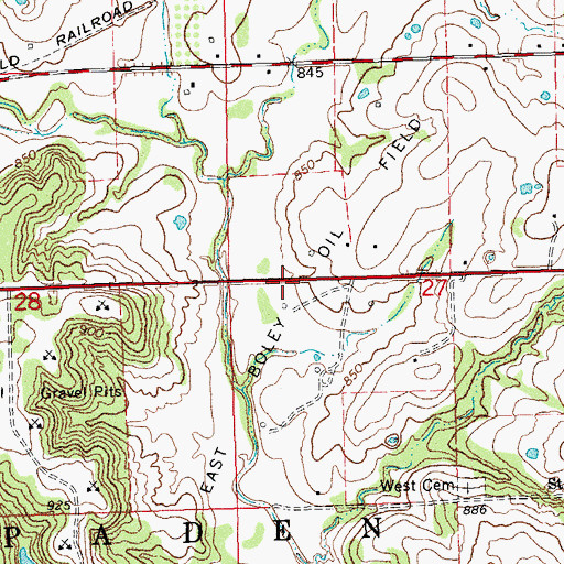 Topographic Map of East Boley Oil Field, OK