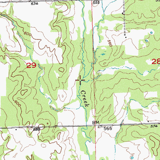 Topographic Map of East Branch Caney Creek, OK