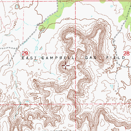 Topographic Map of East Campbell Gas Field, OK