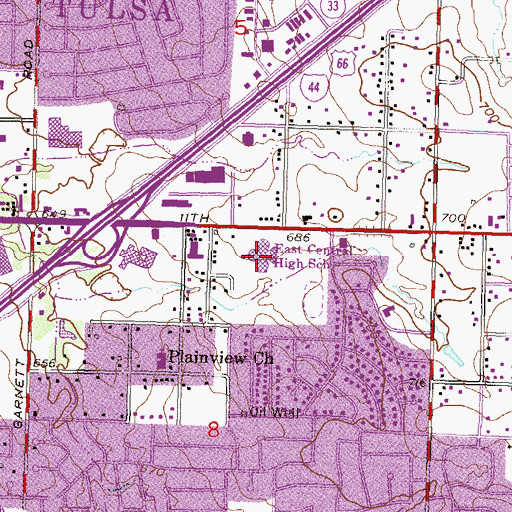 Topographic Map of East Central High School, OK