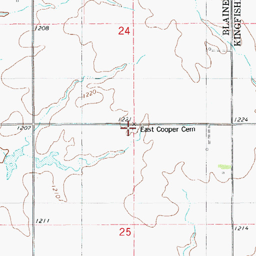 Topographic Map of East Cooper Cemetery, OK