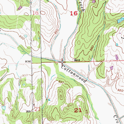 Topographic Map of East Cottonwood Creek, OK