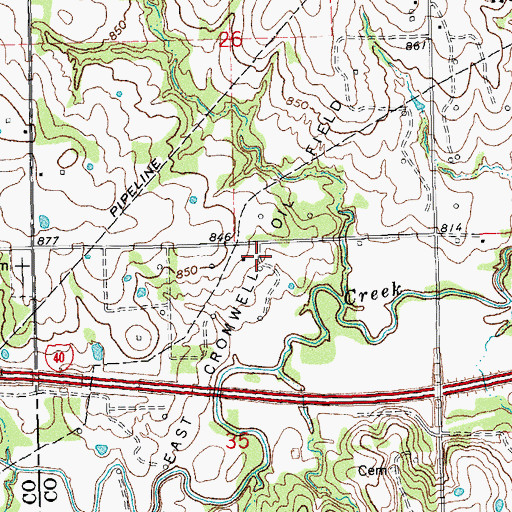 Topographic Map of East Cromwell Oil Field, OK