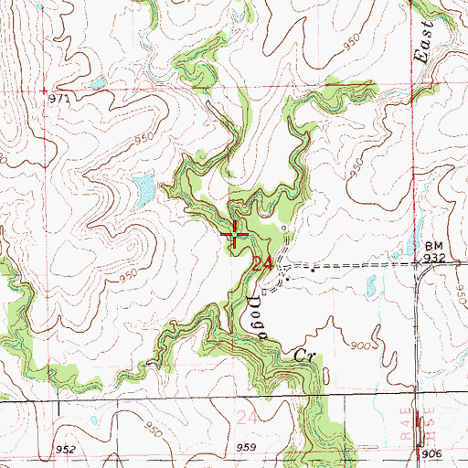 Topographic Map of East Fork Doga Creek, OK