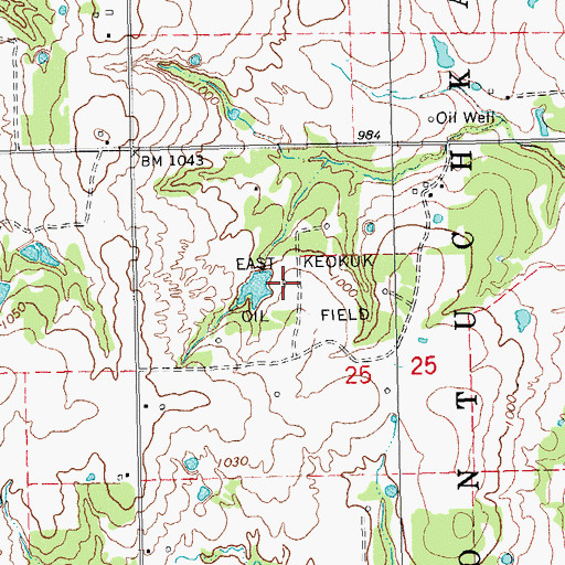 Topographic Map of East Keokuk Oil Field, OK
