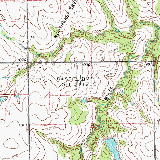 Topographic Map of East Lovell Oil Field, OK