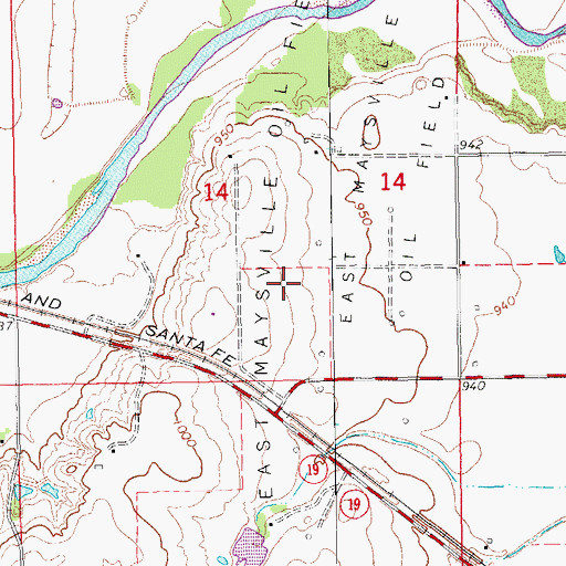 Topographic Map of East Maysville Oil Field, OK