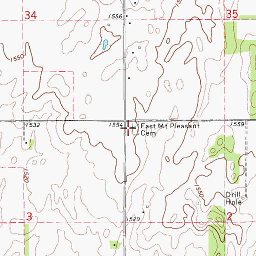 Topographic Map of East Mount Pleasant Cemetery, OK