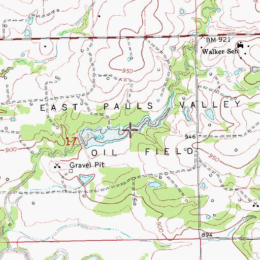 Topographic Map of East Pauls Valley Oil Field, OK