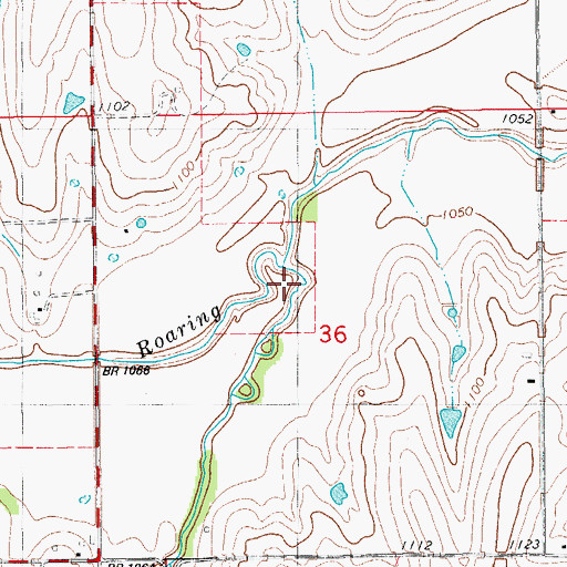 Topographic Map of East Roaring Creek, OK