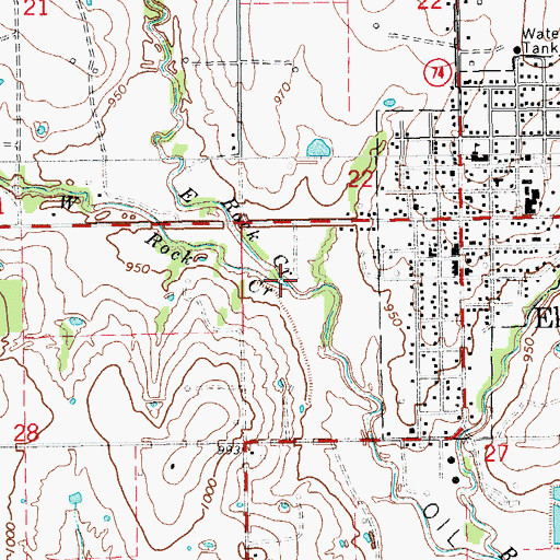 Topographic Map of East Rock Creek, OK