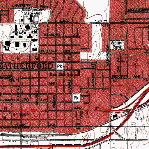 Topographic Map of Weatherford East Elementary School, OK