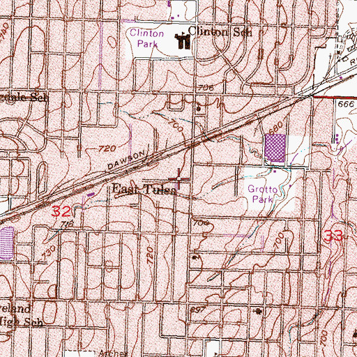 Topographic Map of East Tulsa, OK