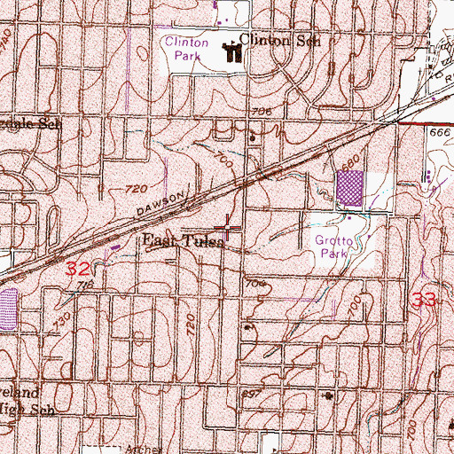 Topographic Map of East Tulsa, OK