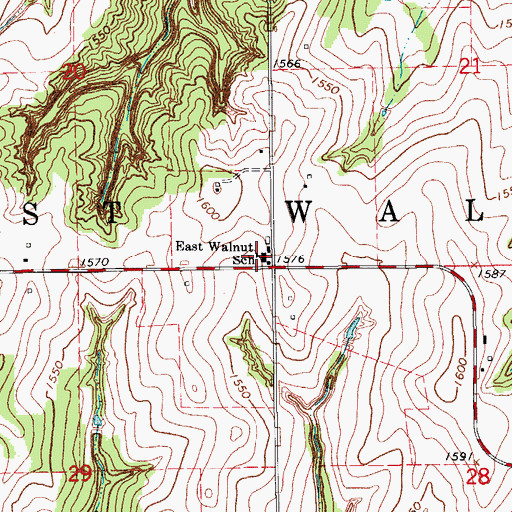 Topographic Map of East Walnut School, OK