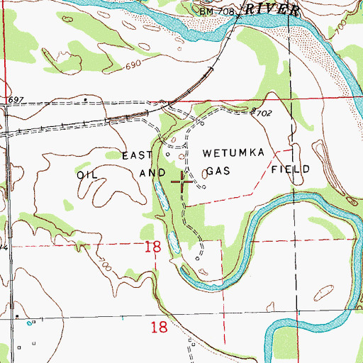 Topographic Map of East Wetumka Oil and Gas Field, OK