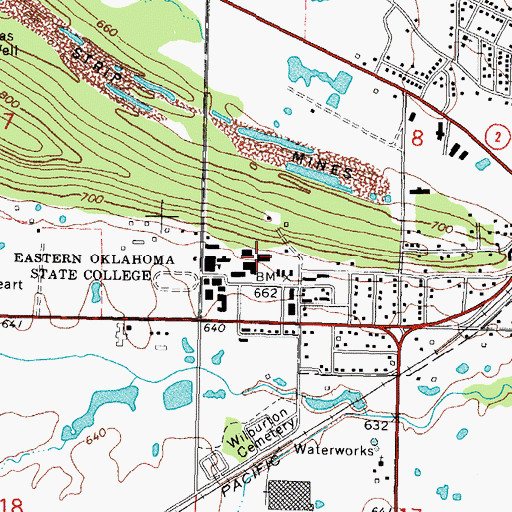 Topographic Map of Eastern Oklahoma State College, OK
